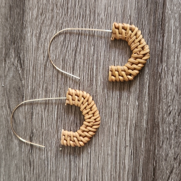 Boho Rattan Open Hook Earrings - Picture 2 of 3